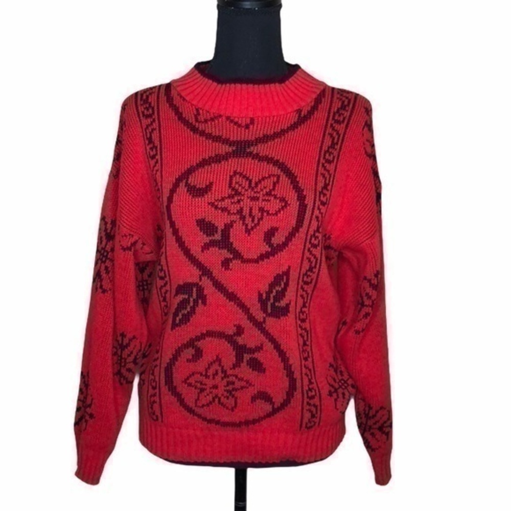 Rose Women’s Vintage Knit Sweater Red and Black Size Medium